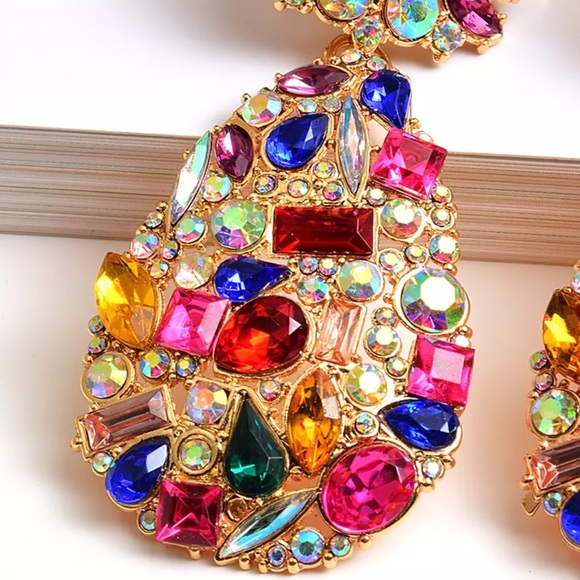 Colorful Iridescent Crystal Stud Drop Earrings - Picture 5 of 7